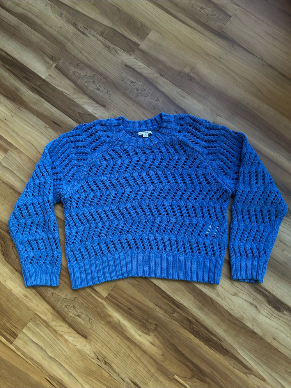 American Eagle Blue Open-Knit Crewneck Sweater